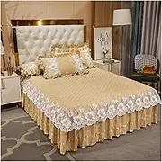 Skirt Ruffled Bed Skirt, Lace Bed Skirt and Pillowcases Set Cotton Multicolor Multiple Sizes Pack of 3(Beige,3pcs Design 180x200)