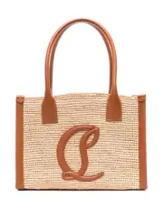CHRISTIAN LOUBOUTIN By My Side Small Brown Raffia Tote Bag New