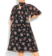 City Chic Dress Plus Size M / 18 Alexandra Midi Floral Black Neck Tie A-line
