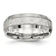 Chisel Stainless Steel Brushed Polished and Hammered 7.5mm Band - Ring Size 9.0