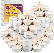MontoPack Unscented Tea Lights Candles in Bulk | 100 White, Smokeless, Dripless & Long Lasting Paraffin Small Votive Mini Tealight for Home, Pool, Shabbat, Weddings Emergencies 8542002270