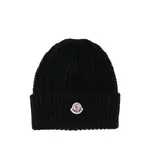 [Moncler] Moncler Ribbed Logo Beanie Hat ONE SIZE BLACK