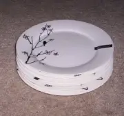 Roscher Bone China Black Birds Dinner Plates Set of 7 NWT