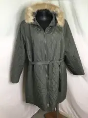 AUTOGRAPH KHAKI 'FUR TRIM" QUILTED PUFFER COAT SZ 24-NEW IN!! WARM RRP $190