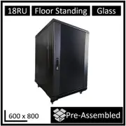 LDR Assembled 18U Server Rack Cabinet (600mm x 800mm) Glass Door, 1x 8-Port PDU, 1x 4-Way Fan, 2x Fixed Shelves - Black Metal Construction WB-NC681815B