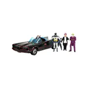Jada Toys Batman TV Classic Batmobile w/ 4-Figures Kids/Adult Toy Figure Set