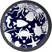 EGGDIOQ Underwater Sea Animals in Navy Blue Kitchen Cabinet Knobs Decorative Knobs Cabinet Closet Drawers Dresser Pull Handle 4pcs