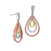 0.25 CT. T.W. Diamond Triple Teardrop Earrings in 10K Tri-Tone Gold