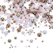 60g Flatback Pearls and Rhinestones 3mm-10mm for Crafts Pink Brown