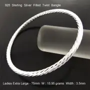 Bangle Real 925 Sterling Silver Filled Twist Bracelet Ladies Extra Large 75mm