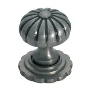 3697 Cupboard Knob Fluted Iron Backplate Polished Metal D38xP48mm
