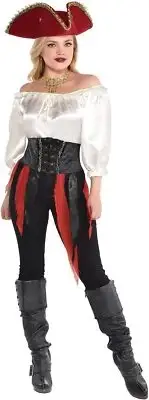 Pirate Waist Cincher Black Wench Fancy Dress Halloween Adult Costume Accessory