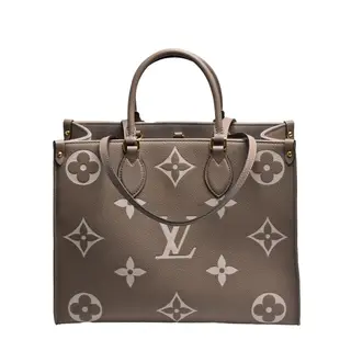 LV M45494經典ONTHEGO MM Empreinte牛皮手提/肩背購物包(斑鳩灰色/奶油色)