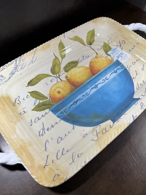 SHABBY CHIC MELAMINE LEMON XLARGE NEW Serving PLATTER TRAY 21”