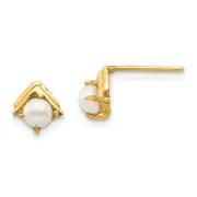 14K Yellow Gold Madi K 3-4mm White Button Freshwater Cultured Pearl Post Earrings