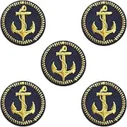 CABODYALS 5Pcs Sailor Patches Iron on Black Flat Round Nautical Embroidered Patch Gold Anchor Sew on Repair Badge Appliques Bulk for Sewing Making Backpacks Clothes Jeans Bags Christmas Diy Supplies