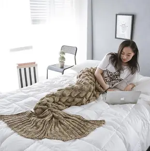 【現貨】魚鱗款美人魚毯子 美人魚尾巴針織毯毛毯子蓋毯魚尾毯不含稅