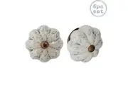Nicola Spring Ceramic Cupboard Drawer Handle Knobs - Vintage Flower Design - Grey/Blue - Pack of 6