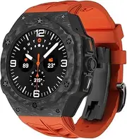 FKMBD Luxury Modification Kit for Samsung Galaxy Watch 7 Ultra 47mm Carbon Case Rubber Strap for Galaxy Watch Ultra Carbon Fiber Cover Watchbands