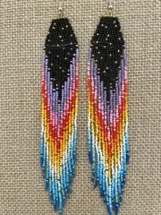 Handmade Miyuki Seed-Bead Fringe Dangling Earrings Midnight To Midday NWT