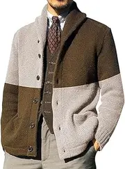 [gANGJI] Menâ€™s Cardigan Sweater V Neck Buttons Cardigan with Pockets Winter Men's Knitted Sweater Coat