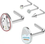 [AccGin] Easter Nose Studs Nostril Rings, Rabbit Pattern Stainless Steel Nose Rings l Shaped Nostril Stud, Corkscrew Nose Piercings Jewelry in Cute Easter Eggs Bunny 20G