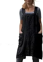 Cotton Linen Apron for women Cross Back Apron Pinafore Dress for Baking Cooking Gardening Work