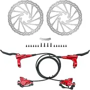 1 Pair Mountain Bike Hydraulic Disc Brake Set,Front&Rear Hydraulic Disc Brake Kit, Left Front 31.5inch & Right Rear 57inch,For Mountain Bike E-Bike Fat Bike Road Bike(Right Front & Left Back) (Red)