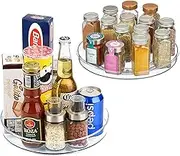 2 Pack Lazy Susan Turntable, Non-Skid Fridge Organiser Kitchen Storage and Organisation 23+27cm Clear Lazy Susans Organizer Rotating Spice Rack Makeup Organizer Display Stand for Cabinet, Countertop