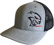 [Dodge] SRT Hellcat Redeye Snapback Trucker Hat – Heather Grey – Premium Embroidered Logo, Adjustable Fit, Heather Grey / Black, Large