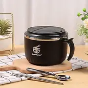 DJAPWPX-Ramen Bowl Set, 1600ml Microwave Ramen Bowl with Splicing Spoon and Folding Chopsticks, Multipurpose Ramen Cooker Bowl with Lid for Home Office College Dorm Room (Black)