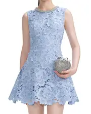 Self-Portrait Blue Flower Lace Mini Dress