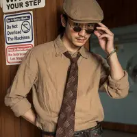 在飛比找Yahoo!奇摩拍賣優惠-SOARIN英倫復古亞麻襯衫男 Vintage古著商務休閒修