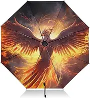 [XYMZR] UV Protection Travel Umbrella Phoenix Fire Black Wing Compact for Rain and Sun - One-Click Automatic Open and Close UPF 50+ Windproof Portable 46” Sun Umbrella for Women Men
