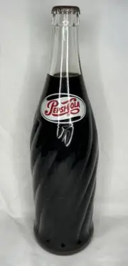 1950s PEPSI COLA 20oz Filled & Sealed DES PAT 178, 197 Swirl Bottle RARE FIND