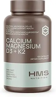 Calcium Magnesium Vitamin D3 and K2 HMS Nutrition 120 Capsules Supports Lung Health Immune System Strong Bones Teeth Non-GMO Soy & Dairy Free Vegan Calcium Orotate