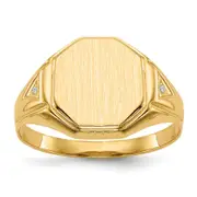 14K Yellow Gold 12.5X11.5mm Open Back Vs Diamond Men'S Signet Ring