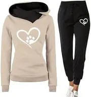 [YongXinMY] Women's Tracksuit Set Dog Paw Heart 3D Printed Hoodie and Joggers Pants Set Funny Leisure Autumn Winter Two Piece Set Sportswear