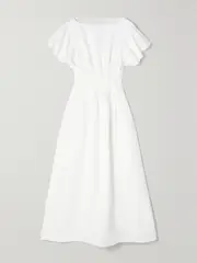 [Chloé] Chloé - Ruffled Pleated Linen Midi Dress - White - FR 42 FR 42 White