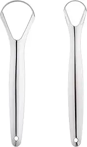 Tixill 2 Pack Tongue Scraper Stainless Steel Tongue Brush, Fresh Breath Oral Cleaning Tool to Reduce Bad Breath (Silvery spoon shape)