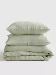 100% Quince Linen Duvet Cover Set Queen/Full in Sage