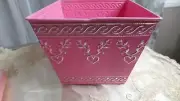 Planter Pot Metal Pink Silver Hearts Embossed Valentine Container 7" NWT Holder