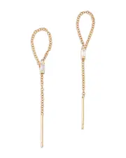 Zoe Chicco 14K Yellow Gold Baguette Diamonds Diamond Solitaire Loop Threader Earrings, 0.12 ct. t. w.