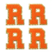 4Pcs Chenille Letter Patches Iron on Letter Patches Orange R Alphabet Decorative