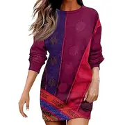 Women's Mini Dress Shift Dress Casual Vacation Home Holiday Regular Fit Graphic Color Block Long Sleeve Crew Neck Red Blue Purple Dark Gray Fall Winter