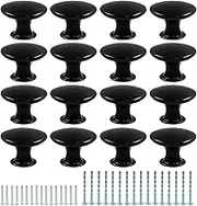 Moicstiy 16Pcs Antique Black Kitchen Cabinet Knobs Handle Pulls, 1.16 Inch Vintage Round Drawer Knob Pulls for Dresser, Cupboard, Bathroom