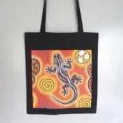 ABORIGINAL INDIGINOUS ART BLACK COTTON TOTE SHOPPING BAG