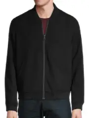 New BEN SHERMAN $165 Deep Blue Wooly Blend Woven Bomber Jacket Size XL