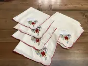 New Tag Vintage Set 8 Cloth Christmas Napins Jabara Embroidered Presents Red Hem