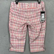 Adidas Climalite Womens Capris Pants 6 Pink Grey Plaid Cropped Flat Front NEW